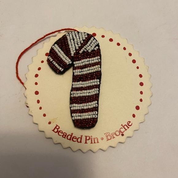 Hallmark Beaded Candy Cane Pin by Artist Cindy Pawlyshn New on Card GR8 Gift - Picture 4 of 15
